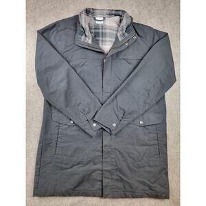 Columbia Jacket Mens Large Gray Flannel Plaid Lined Field Coat Snap Zip Pockets